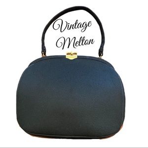 Rare Vintage 1950s Mel-Ton Black Wool Handbag Purse